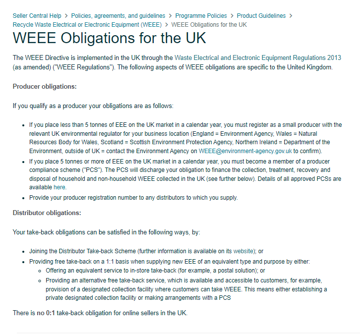 亚马逊后台更新英国WEEE义务范围，未申报将面临罚款？